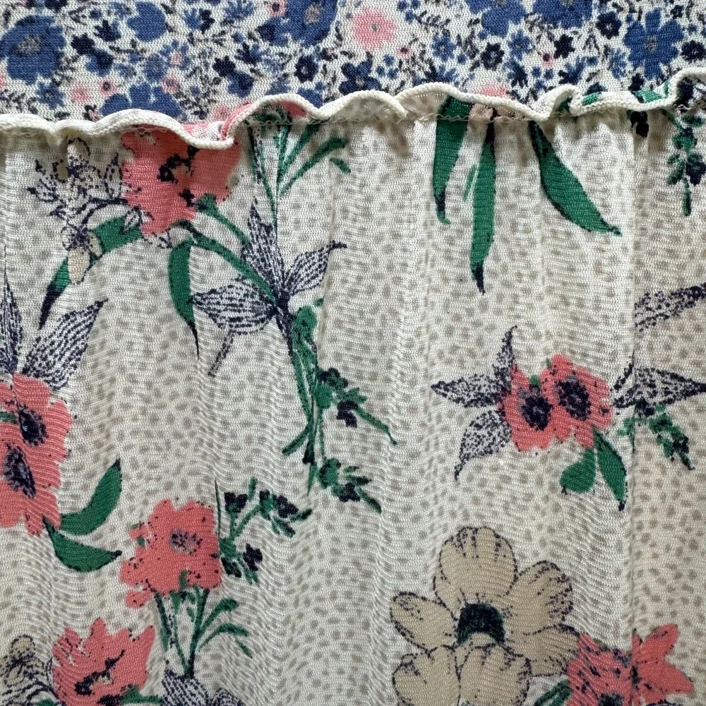 Boho Floral Mixed Print Tiered Maxi Skirt Cottagecore Ruffle Patchwork Long L